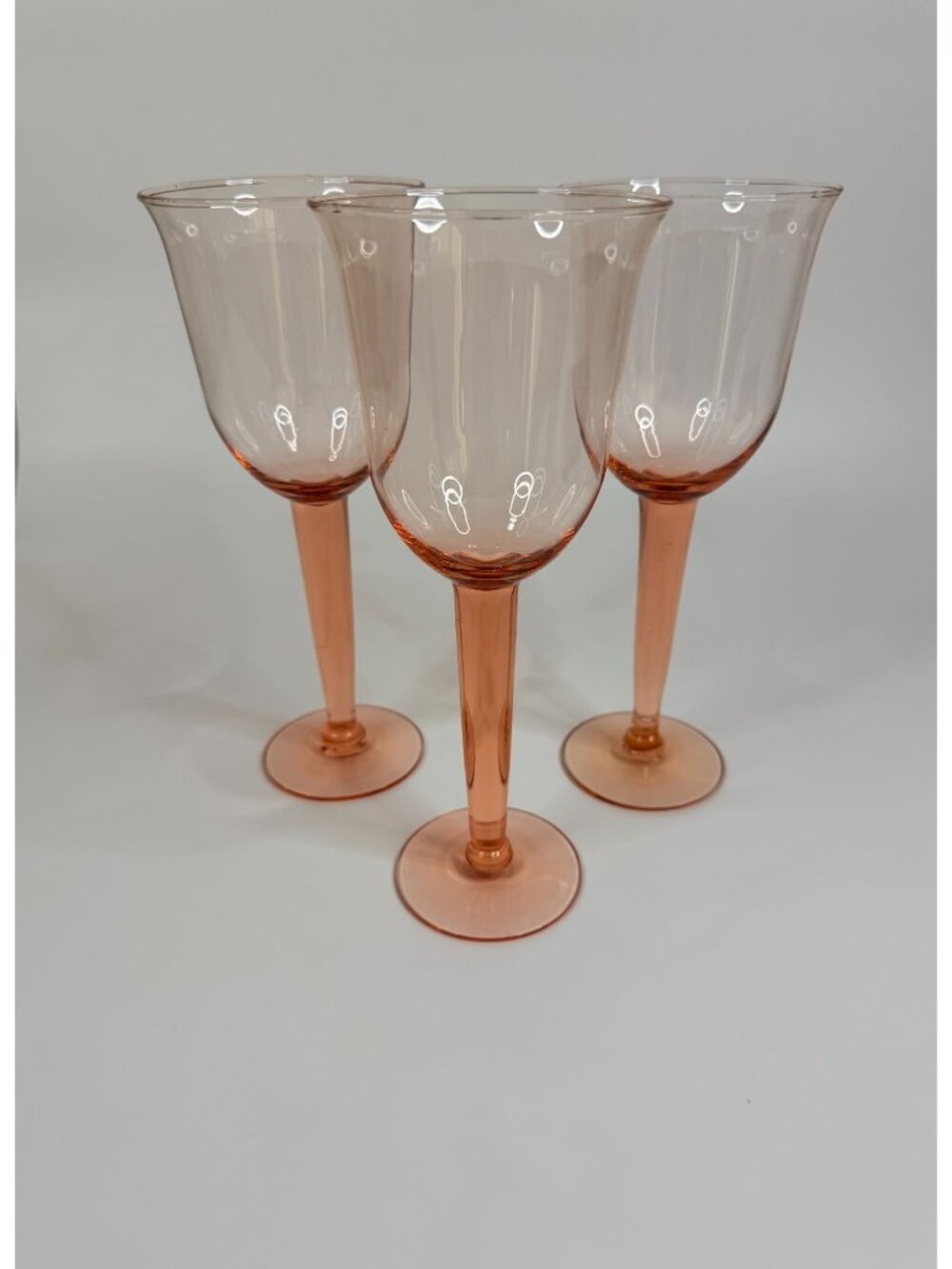 8.75" Hand Blown Peach Blush Wine Goblet / Water Goblet